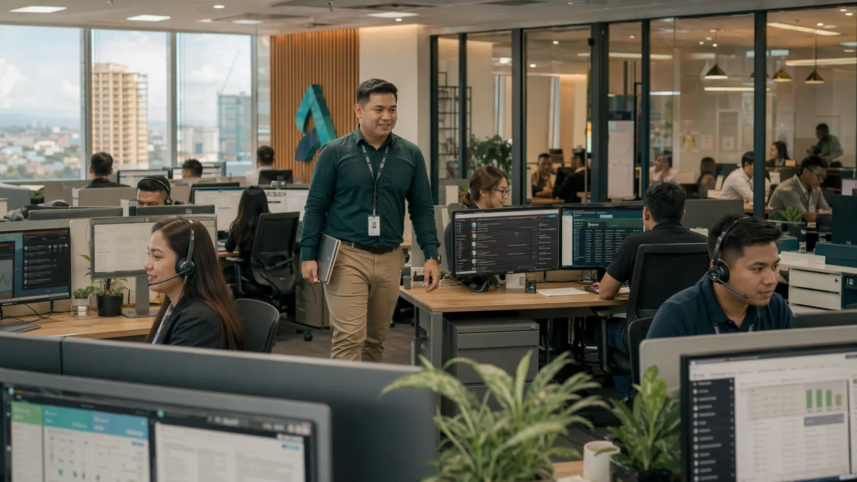 Cebu-based operations team in a premium support environment coordinating global workflow coverage.