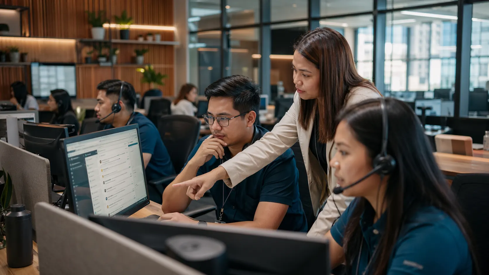 Remote Partners AI team actively reviewing AI-supported conversations and workflow decisions together.
